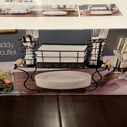 New Buffet Caddy Tabletop Organizer, Flatware Napkin and Plate Picnic Caddy Stackable  Serving Set