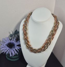 Tri-Color Mesh Chunky Braided Statement Necklace
