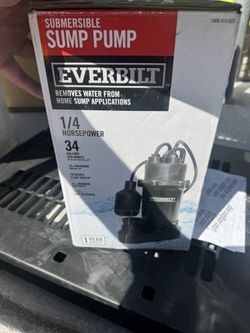 SUBMERSIBLE SUMP PUMP  1006 013 623  EVERBILT  REMOVES WATER FROM HOME SUMP APPLICATIONS  1/4 HORSEPOWER  34