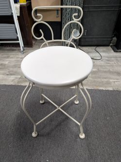 Metal Scrollwork Vanity Chair – White Padded Seat
