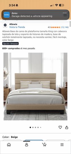 Allewie King Platform Bed Frame Beige + mattress