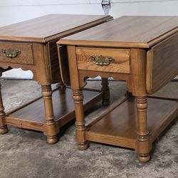 OAK DROP LEAF END SIDE LAMP TABLES 