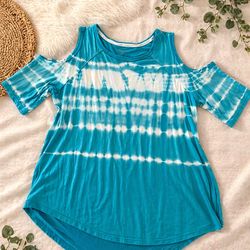 Calvin Klein Performance Blue Tie-Dye Cold Shoulder Top