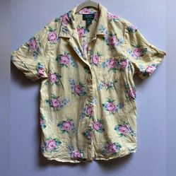 Lauren Ralph Lauren Floral 100% Linen Short Sleeve Button Shirt Sz M