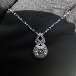 New Moissanite 10H10A Pendant Necklace 1CT,18K White Gold Plated Sterling Silver