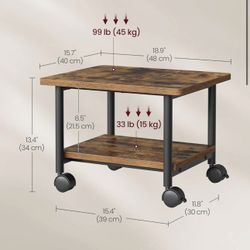 VASAGLE 2-Tier Industrial Heavy-Duty Printer Stand with Locking Wheels Cart - Brown