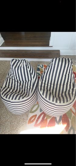 Navy and White Striped Bean Bag Chairs – Set of 2