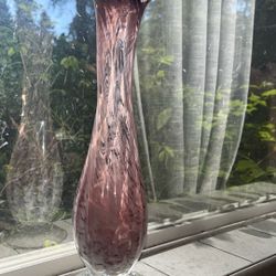 Vintage Amethyst Hand Blown Glass Swing Vase Ruffled Top Purple Art Glass Decor