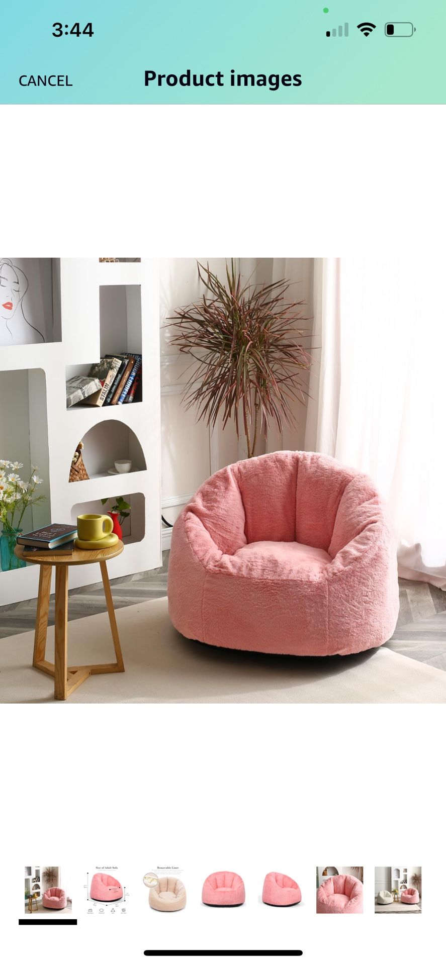 N&V Medium Shell Bean Bag Chair, Adult Size Bean Bag Sack, Foam Filling, Includes Removable and Machine Washable Cover, 37in, Soft Faux Fur, Pink
