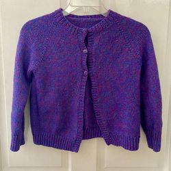 Handmade Vintage Kids Cardigan Sweater Girl's 6-7 Purple Multi Knit 