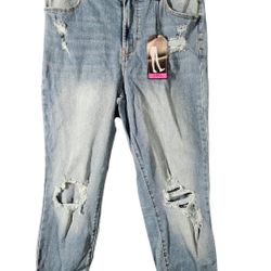 No Boundaries Size 11 Womens Jeans Super Hi Rise Jeggings Curvy Distress Raw Hem