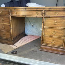 Mid Century Modern Hollywood Regency Faux Bamboo CampaignDesk by Sligh Furniture