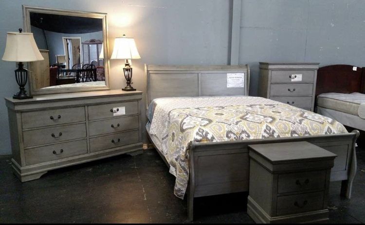 Louis Gray Queen, king, twin, full bedroom set bed frame tall dresser, nightstand and chest, mattress options,All Products : American Fashion Style Bags On Sale