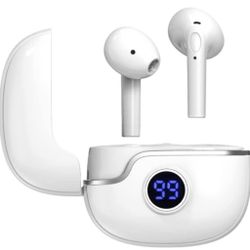 White Wireless Earbuds With Charging Case Bluetooth