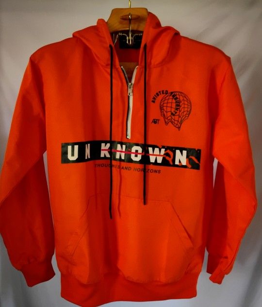 Avisted Thoughts Hoodie Men's Medium Orange UNKNOWN Graphic Pullover A8T Zip