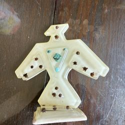 VINTAGE NATIVE AMERICAN THUNDERBIRD STATUE WITH GENUINE TURQUOISE 