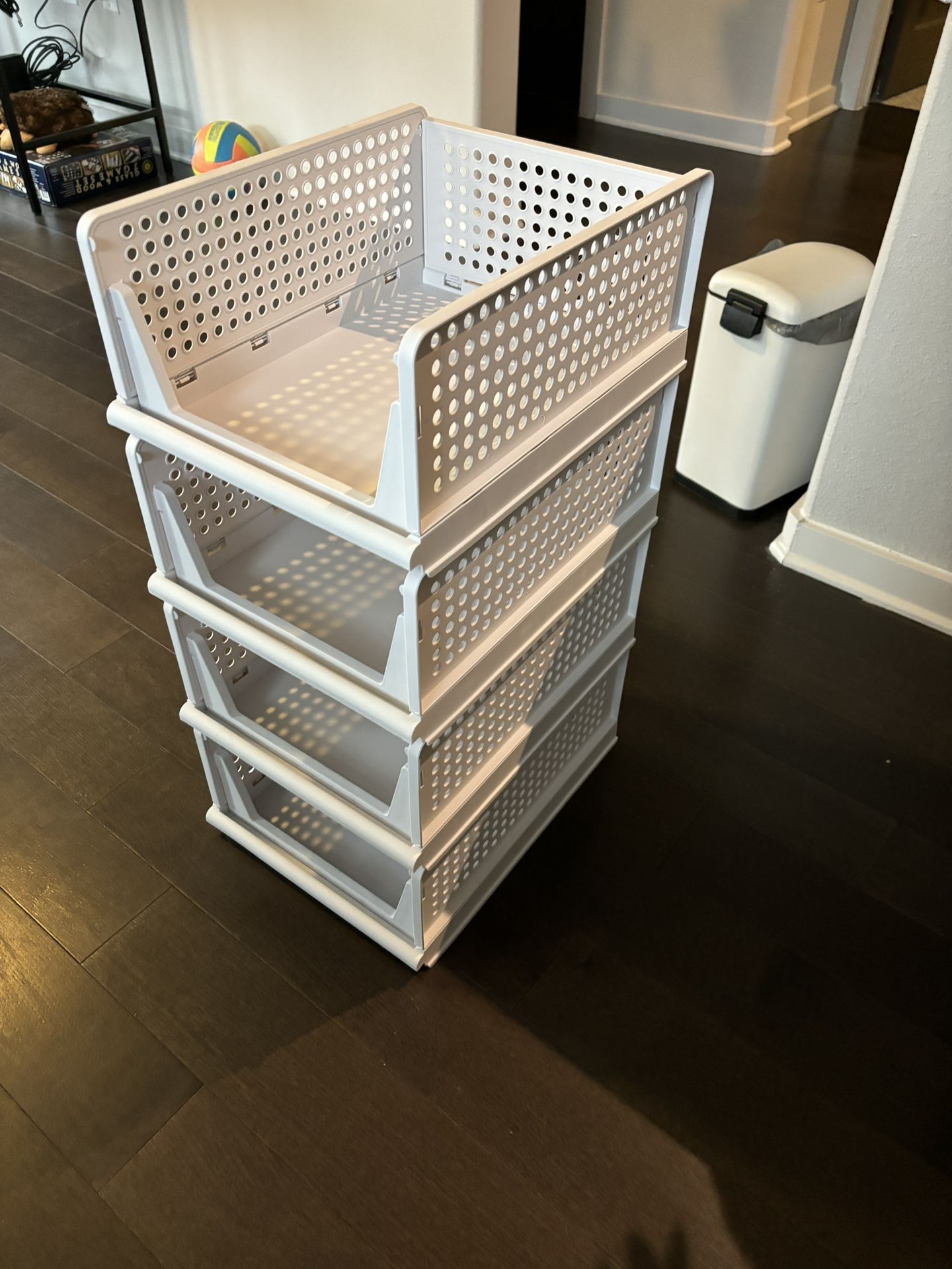 Proarea 4 Pack Stackable Plastic Storage Basket Closet Organizer Bin Foldable Clothes Organizer Storage Drawer Shelf Container for Living Room Bathroo