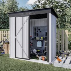 OUYESSIR 5 x 3 Ft Outdoor Storage Shed, Galvanized Metal Garden Shed with Lock, Sun Protection Storage Sheds and Waterproof Tool Shed for Courtyard, L