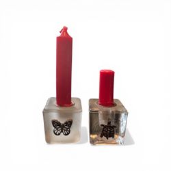 1” Square Butterfly & Turtle Tapered Candle Holder Perfect For Shrine Or Altar 