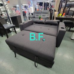 🔥 Sofa Bed (Loveseat) Gray Charcoal, Linen-Like Fabric, New In The Box.
