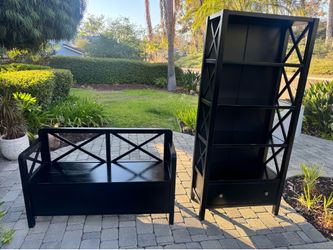 Black bookshelf &storage bench Good Condition