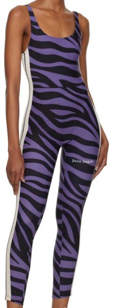Palm Angels Purple Zebra Print Jumpsuit one piece logo romper