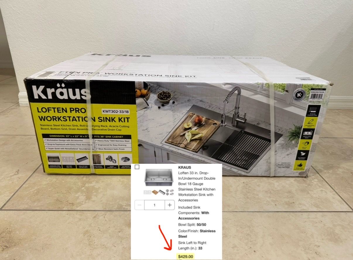 Kraus Loften Pro Workstation Stainless Steel 33inch Sink Kit ((contact info removed)39)