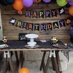 Halloween Balloons And Wooden Backdrop 