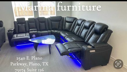 Black Leather Power Reclining Sectional Sofa