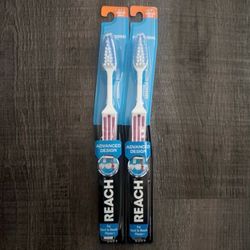 New Set of 2 REACH Advanced Design Soft Full Size Toothbrushes