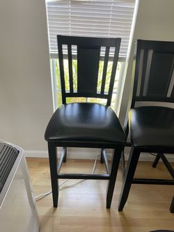 Black Wood Bar Stools with Cushioned Seat