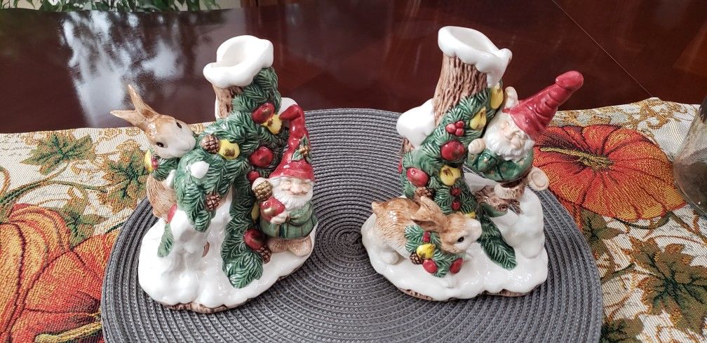 Two Decorative Fitz & Floyd Holiday Candlestick Holders