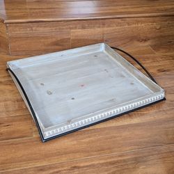 22" x 19.5" Rustic Farmhouse Food Serving Tray with Metal Handles, Charcuterie Board