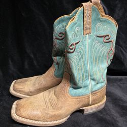 10D Ariat Men’s Western Boots Brown/Turquoise Square Toe Cowboy