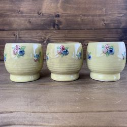 Vintage 1940s Japanese Yellow Ceramic Decorative Custard Cups - Set of 3