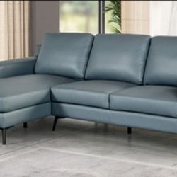 Brand New Blue Leather Modern Style Sectional Sofa