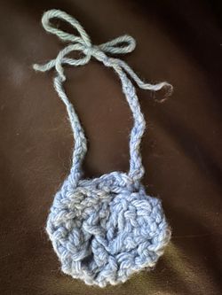 Vintage Hand Knit Amulet Pouch Light Blue