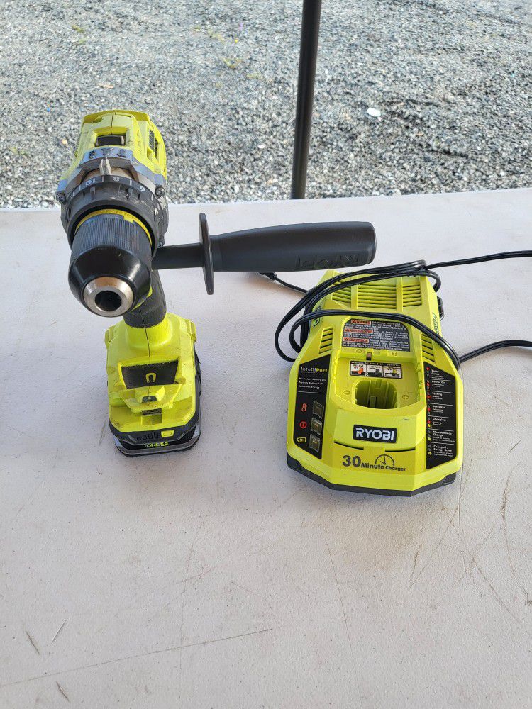 Ryobi Hammer Drill With Fast Charger And Battery 