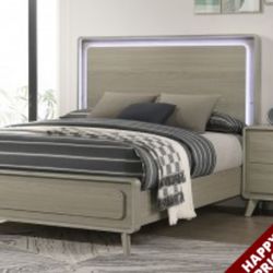 Grey Bed With LED Lighting - Queen Bed $299 / King Bed $350
