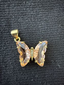 Pink Crystal Butterfly Charm / Pendant 