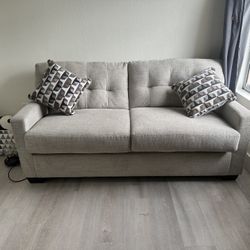  Beige Sofa Couch with Pull-Out Bed – Great Condition!