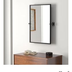 Rectangle Bathroom Mirror - 24x36 Inch Black Metal Framed Tilting Beveled Vanity Mirrors, Modern Pivot Mirror for Bedroom Bathroom Living Room Entranc