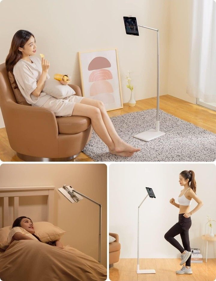 Tablet Floor Stand-Flexible Long Arm Tablet&Phone Holder,360° Angle Adjustable, Aluminum Alloy