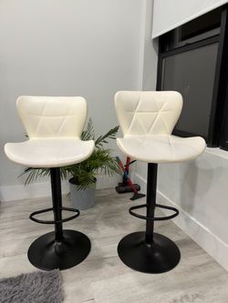 Set of 2 White Adjustable Bar Stools – Modern Design