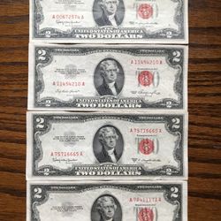 Two Dollar RED seal $125.00 CASH, TEXT FOR PRICES 1963, 1953, 1953, 1953 
