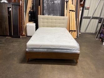 “Style”Mid-Century Upholstered Bed Frame with Mattress