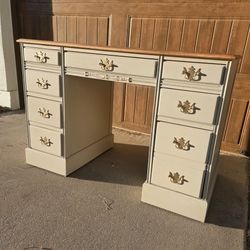 Refinished Vintage Solid Wood Executive Desk – Gold Hardware
