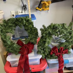2 Green Wreaths  15-16” 
