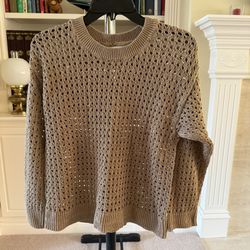 LOFT Brown Open-knit Long Sleeve Sweater Small