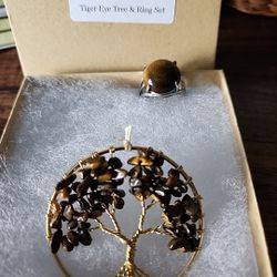 Tigers Eye Pendant And Ring Set